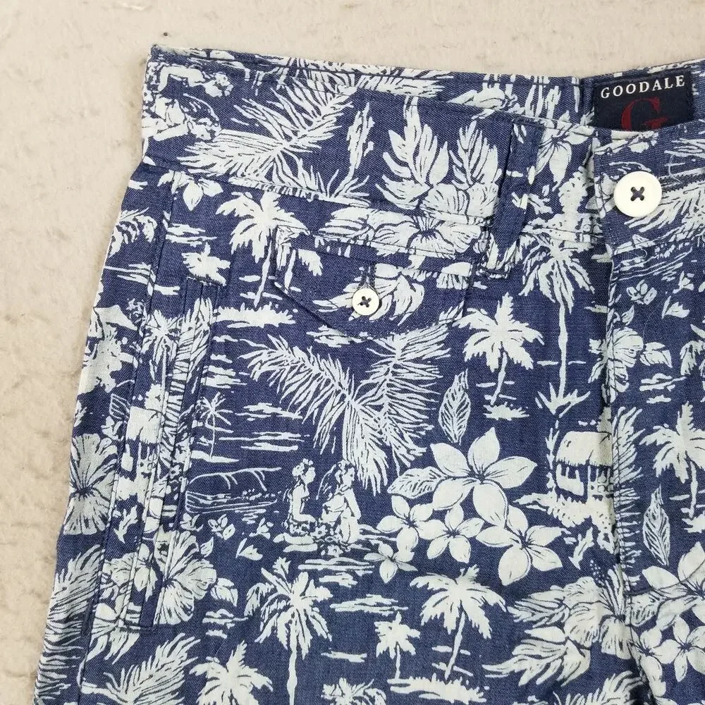 Goodale Shorts‎ Mens 30 Blue White Hawaiian Floral Print Casual Summer Beach
